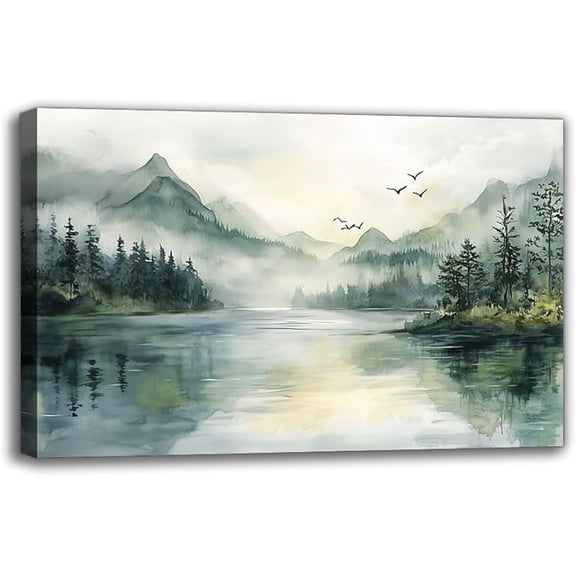 Framed Forest And Lake Canvas Wall Art Prints - Mountain Green Landscape Art Pictures, Wall Decor for Living Room Bedroom Bathroom Office Hallway Ideal Gifts for Home Decorations