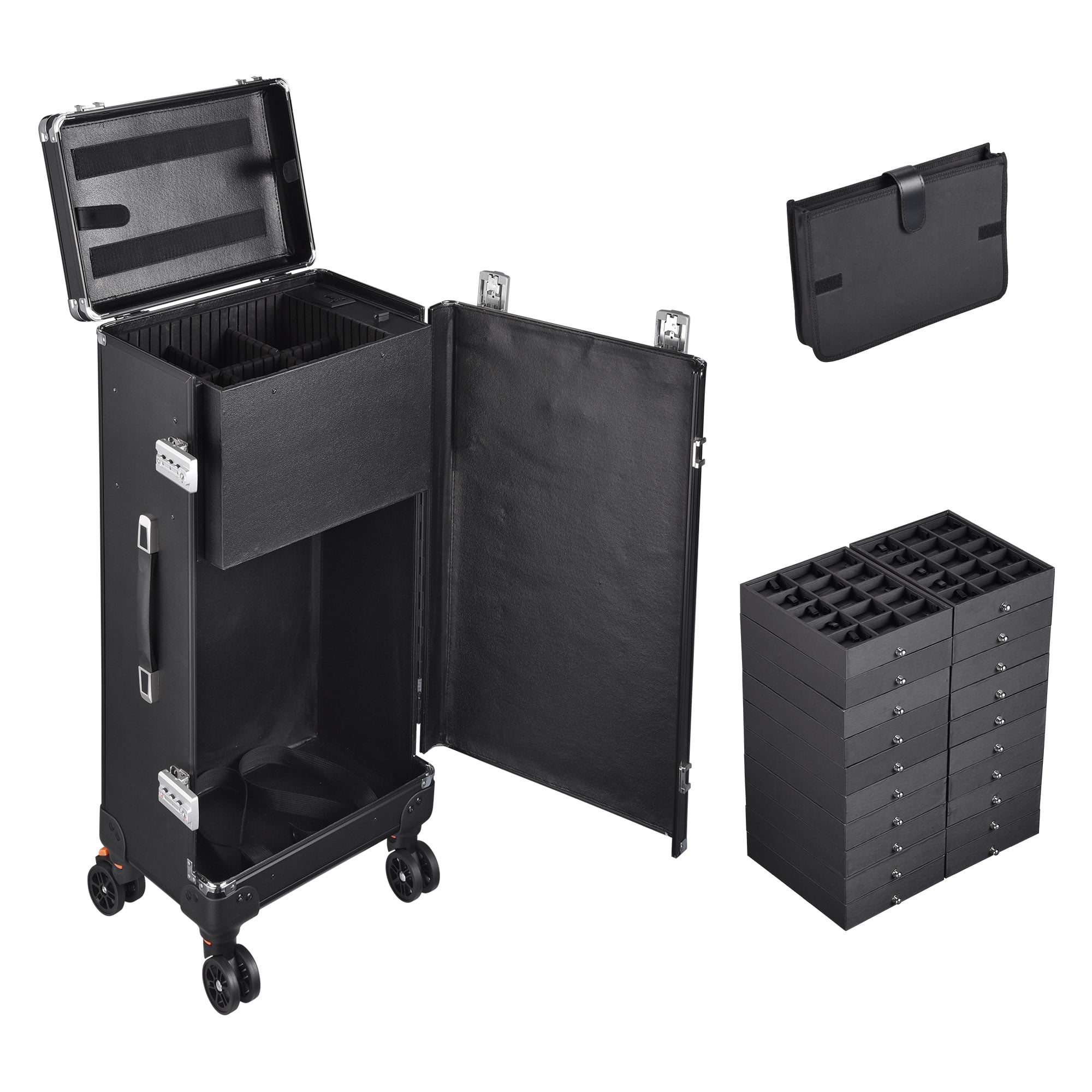 12 TRAYS ALUMINIUM WHEELED TRAVELLERS PARTY PLANNERS STORAGE CASE SIDE ACCESS 