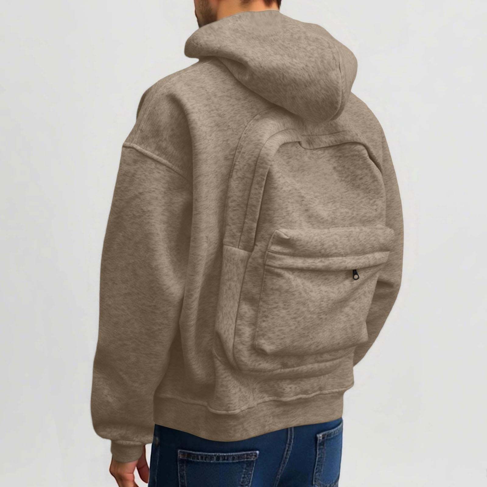 BUWTTED Backpack Hoodie for Men Women Zipper Cardigan Creative Hoodies Lightweight Travel Hooded Sweatshirts with Backpack Khaki XXL