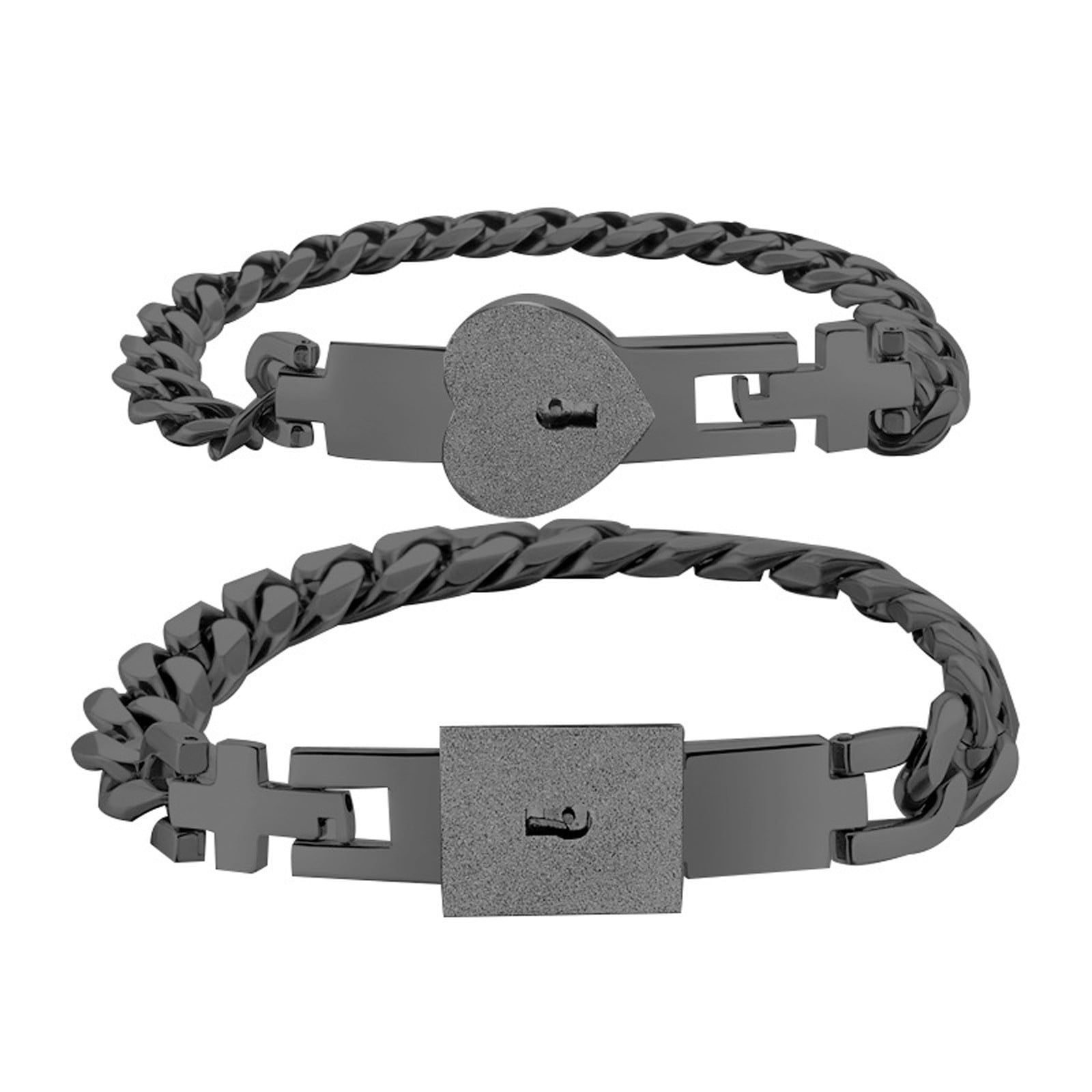 2pcs/set Fashion Titanium Steel Magnetic Heart Charm Chain Bracelet For Men  Women For Daily Decoration