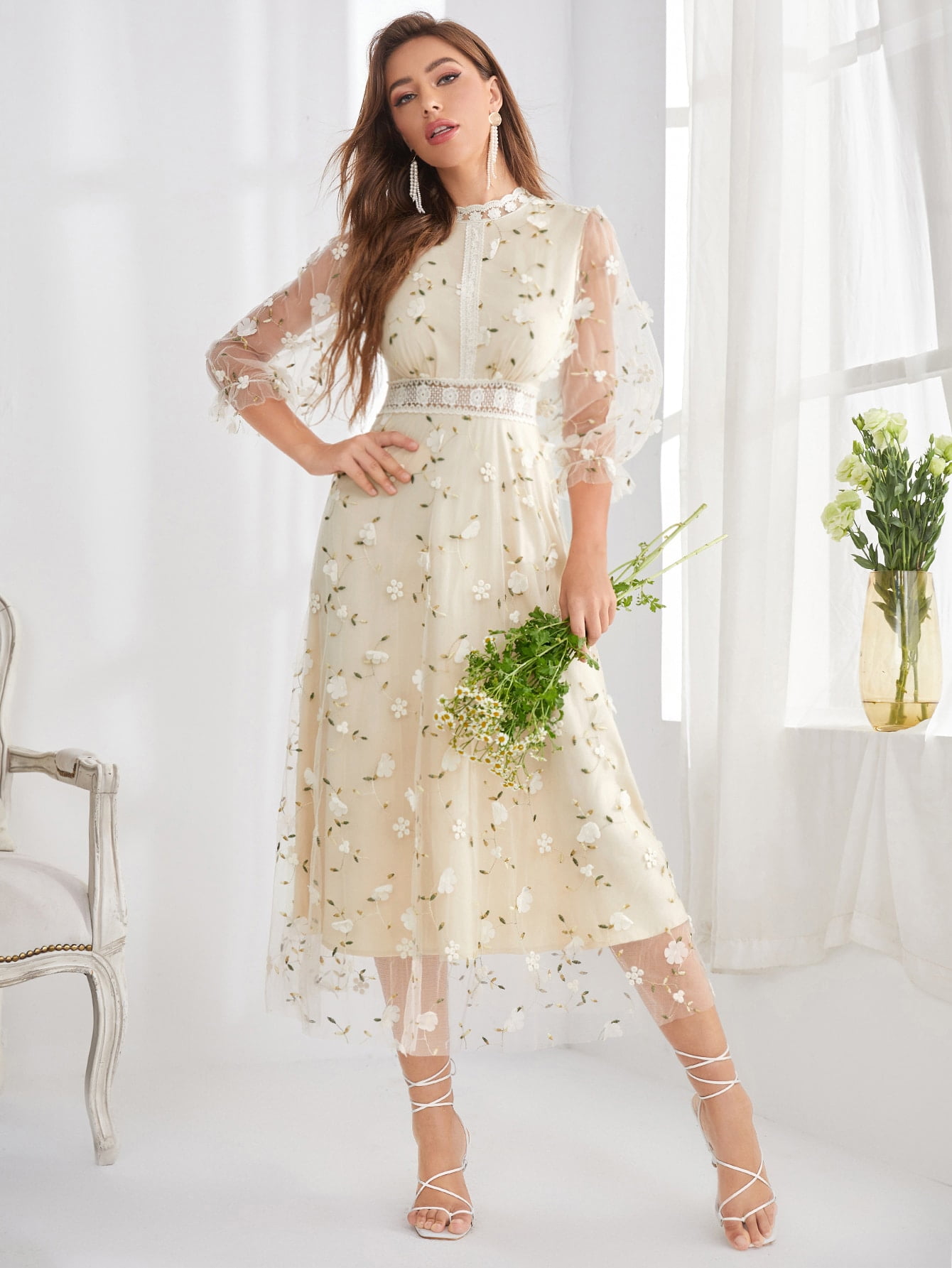 floral mesh overlay dress