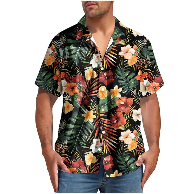 Blusa y camisa de manga corta con cuello vuelto para hombre, blusa informal de moda con botones y manga corta para hombre
