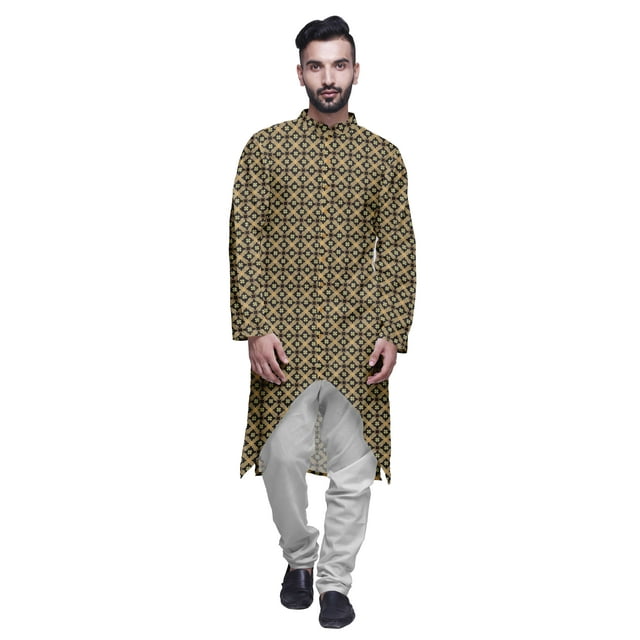 Atasi Kurta à Manches Longues Imprimé, Boutonné, Asymétrique, Kurta de Designer pour Garçons