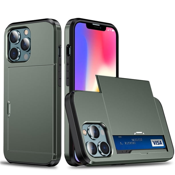 Funda deslizante para teléfono con ranura para tarjeta de crédito para iPhone 14 13 12 11Pro Max XR XS Max X 8 7 Plus Edge TPU Armor a prueba de golpes Tan Jianjun unisex