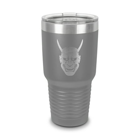 

Hannya Mask Tumbler 30 oz - Laser Engraved w/ Clear Lid - Stainless Steel - Vacuum Insulated - Double Walled - Travel Mug - jdm jealous female demon japanese noh theater devil - Gray