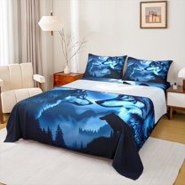 Feelyou 3D Wolf Print Bed Sheets for Men, Glitter Stars Moon King Sheets, Rustic Farmhouse Animal Sheet Set, Super Cozy Room Decor, 4 Pieces
