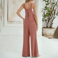 thumbnail image 3 of 2DXuixsh Rompers for Women Women's Solid Color Buttoned Strap Jumpsuit Sleeveless Pantsuit Romper Wide Leg Loose Jumpsuit Rompers Watermelon Red Size L, 3 of 8