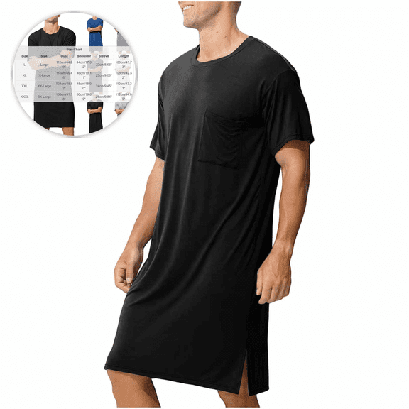 BELTNOV Men's Nightshirt Short Sleeve Nightgown Casual Summer Breathable Round Neck Sleepwear Lounge Pajama Shirts with Pocket Dark Gray