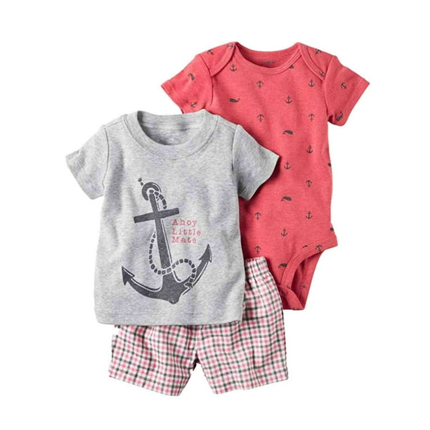 Carter's Carters Infant Boys Anchors & Whales Baby Outfits Bodysuit Shirt & Plaid Shorts