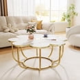 thumbnail image 4 of Tribesigns Coffee Table, Flower-Shaped Coffee Table, 39.37-Inch Wooden Floral Accent Center Table with Metal Frame for Living Room, Bedroom, White & Gold, 4 of 5