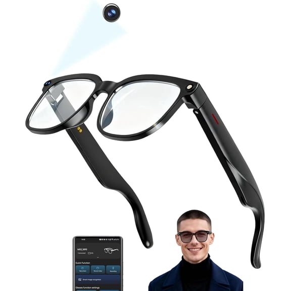 Carlikeit AI Smart Glasses with 4K Camera, Bluetooth Recording Glasses with Audio and Microphone, Hands Free First Person Video Capture Wearable for Travel Business Sports