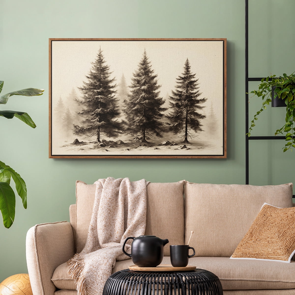 Vintage Landscape-CLXX By Wexford Home Framed in Walnut Wood Gallery Wrapped Canvas 25 in. x 37 in.