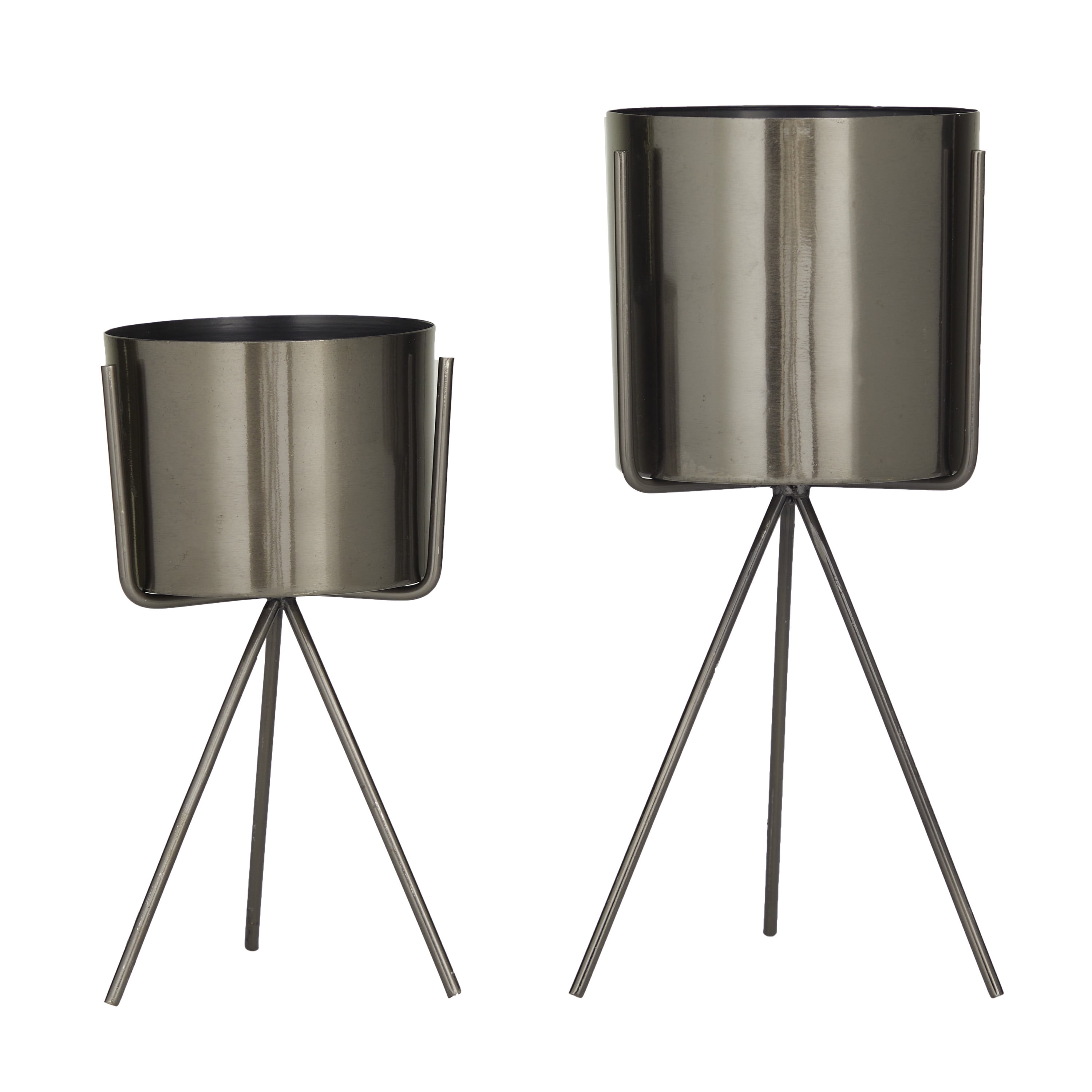 CosmoLiving by Cosmopolitan 12", 9"H Small Dark Gray Metal Planter with Removable Stand (2 Count)
