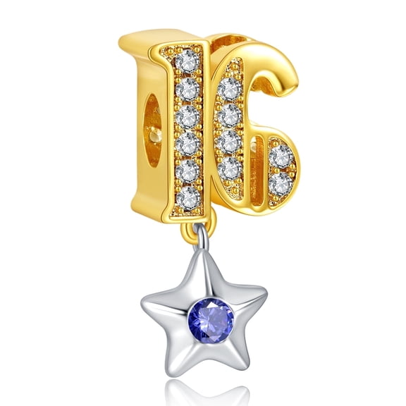 ROSIANNA 925 Sterling Silver Charm for Bracelets Number 16 Dangle Charm Women Bracelet Charm