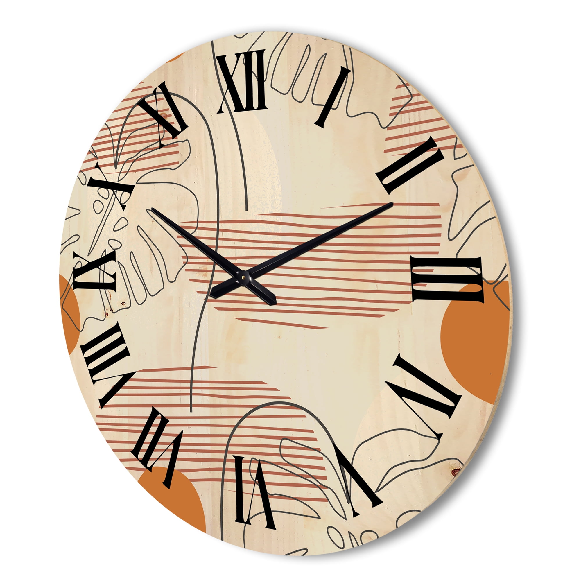 Designart 'Abstract Monstera Leaf and One Line Art Shapes' Modern Wood Wall Clock