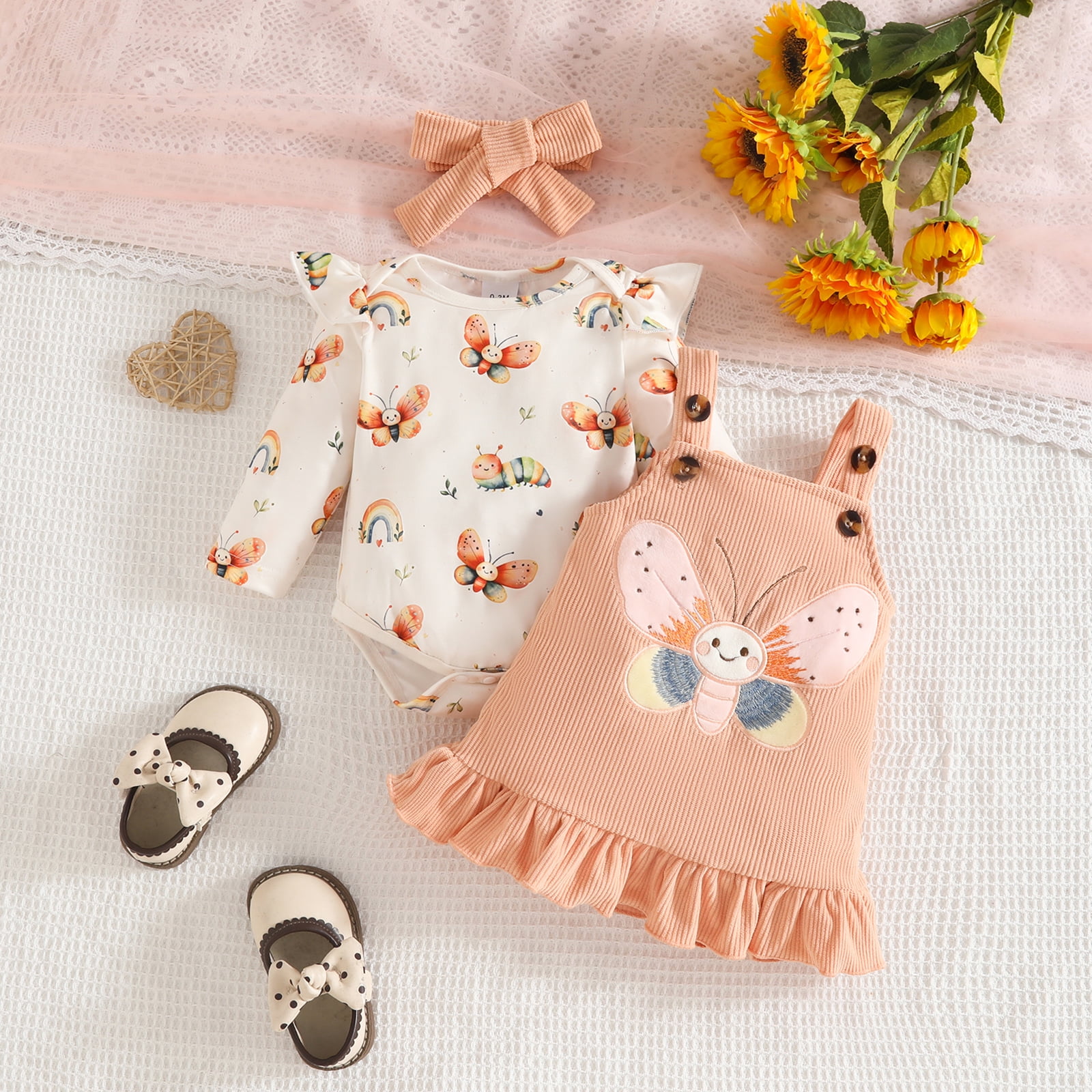 OBEEII Baby Girls Clothes Toddler Long Sleeve Ruffle Romper Top Infant Skirt Set Little Girl Overall Dress Fall Winter Outfits