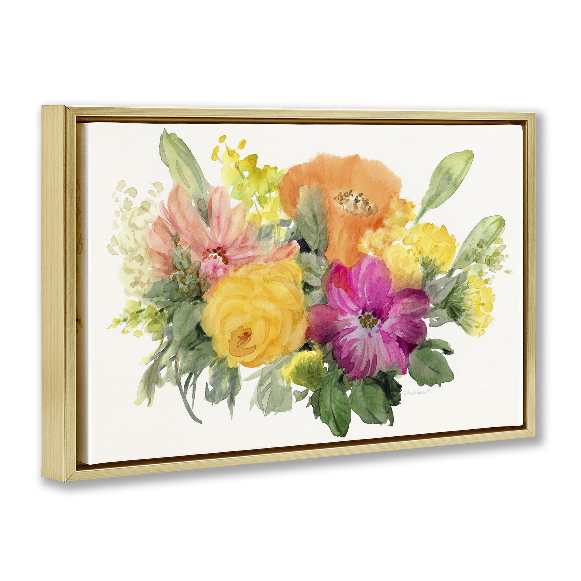 Stupell Industries Bold Bouquet Beauty Botanical & Floral Painting Gold Floater Framed Art Print Wall Art, 25 x 17