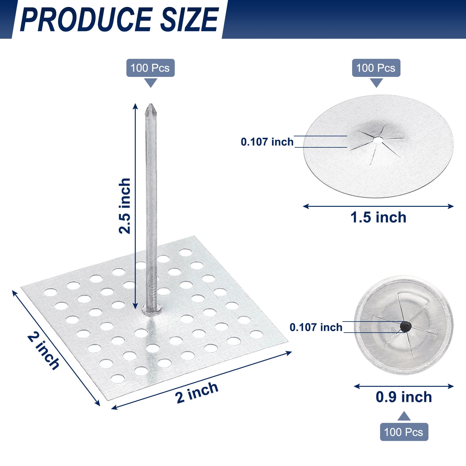 Uxcell Perforated Insulation Pins with Inch Self Locking Washers Round Aluminum Insulation Dome Cap Washers (300 Pieces)