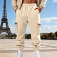thumbnail image 5 of Men's Fleece-Lined Multi-Pocket Utility Cargo Pants, Wide-Leg Cuffed Design with Contrast Stripes for Casual Wear, Hiking, Outdoor Work and Street Fashion,Beige,XL, 5 of 7