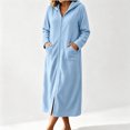 thumbnail image 7 of Qingpeng Womens Zip Up Long Robe Hooded Full Zip Sleepwear with Front Pockets Solid Color Warm Winter Lounge Gown, 7 of 7