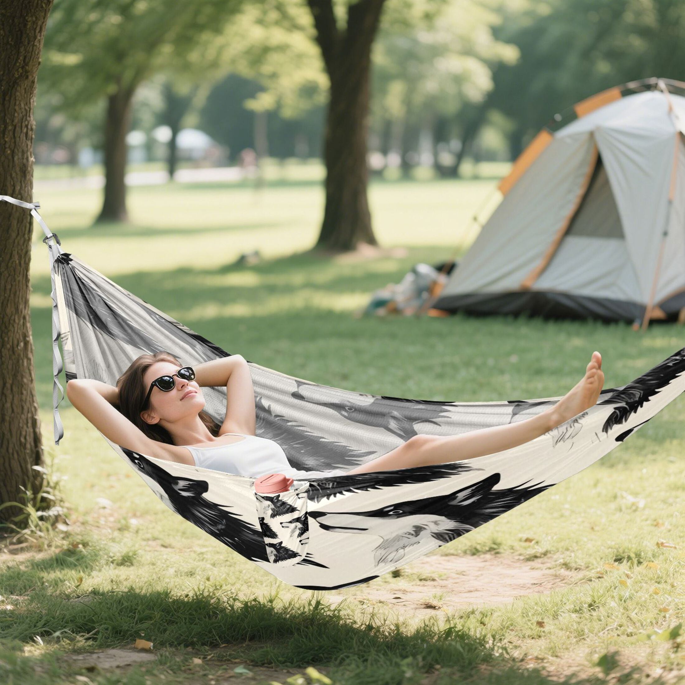 Hammock Camping Hammock Nylon Portable Hammock Travel Camping Hammock Black Wolf