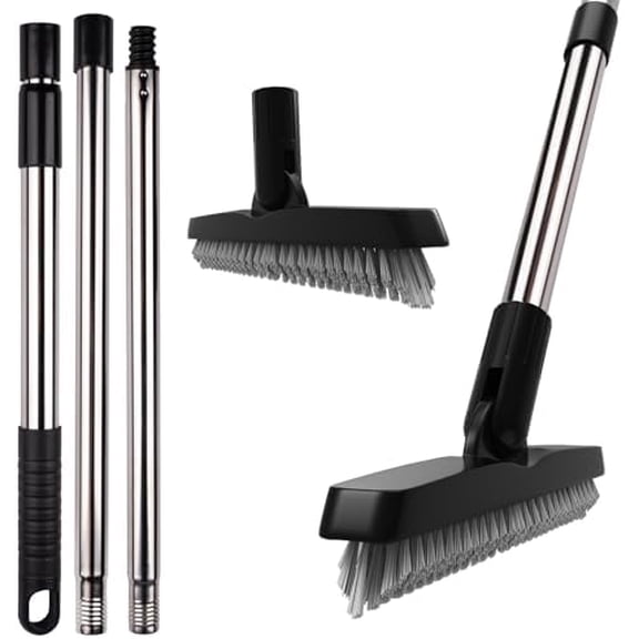2 Pack Grout Brush with Long Handle, Swivel Cleaning Grout Line Scrubber - Extendable Durable Handle Grout Cleaner Brush for Bathroom,Tile,Baseboard,Walk in Shower,Corner & Narrow Space (Black)