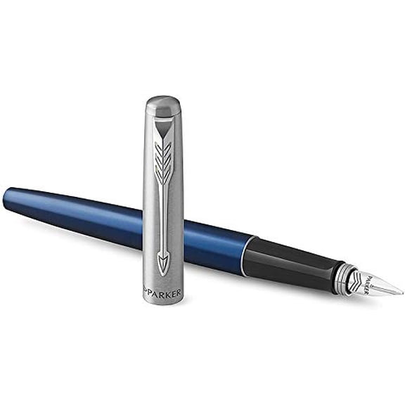Parker Jotter Fountain Pen, Royal Blue Metal Body, Medium Point, Blue Ink, Includes Gift Box