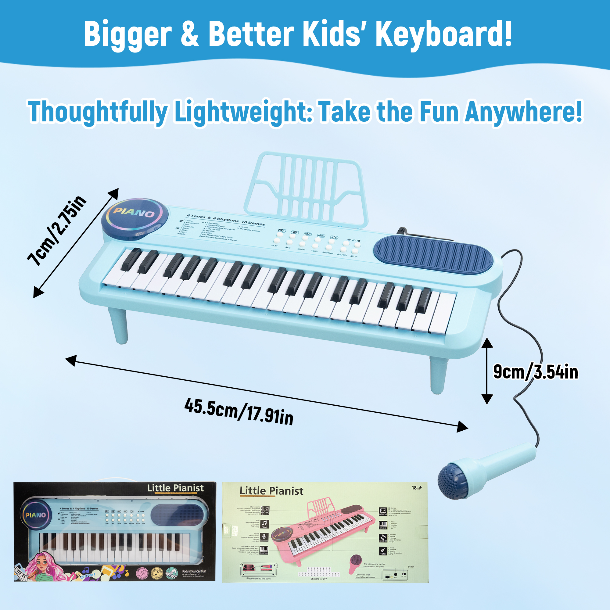 SaveJoy Blue 37-Key Electronic Piano for Toddlers with Microphone photo 7