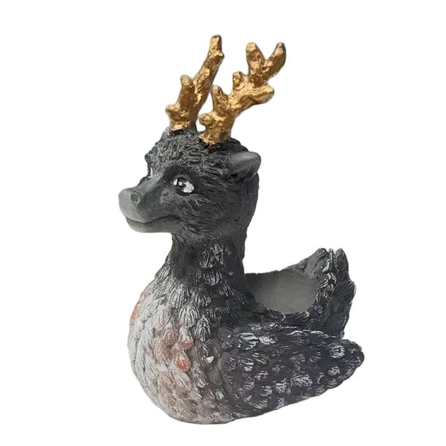 Maceta de resina con forma de , maceta de dibujos animados, artesanía, regalo, decoración, figura de ciervo, de ciervo para mesa de interior Reno negro