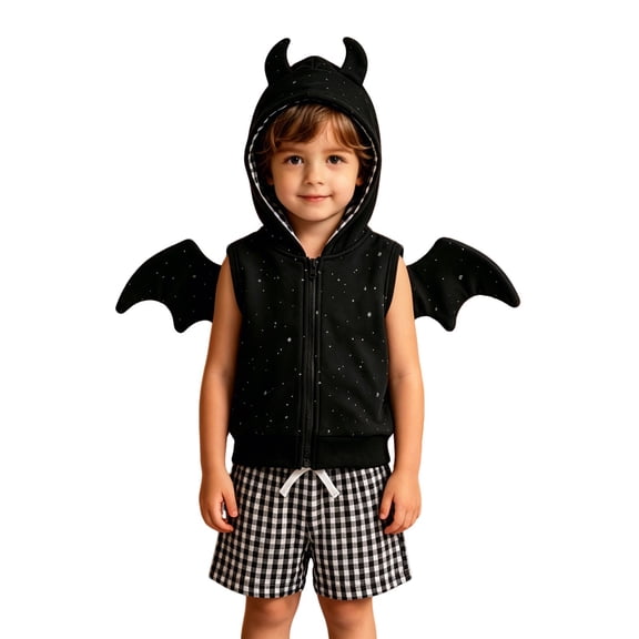 Yuncity Toddler Kids Halloween Outfit Sleeveless Zip Hooded Vest Drawstring Shorts Fall Casual Dress Up 2 Pieces Set Size 6-12 Months