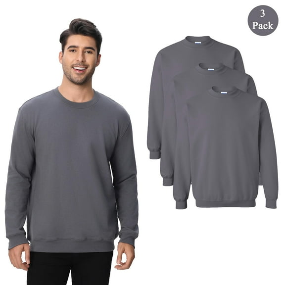 Zfeel Men's Long Sleeve Crewneck Sweatshirt, Moisture-Wicking Iron Grey Color Fleece, 3-Pack, S