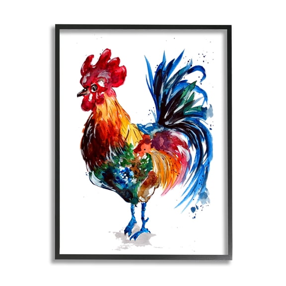 Stupell Industries Rooster with Modern Splash Animals & Insects Painting Black Framed Art Print Wall Art, 11 x 14