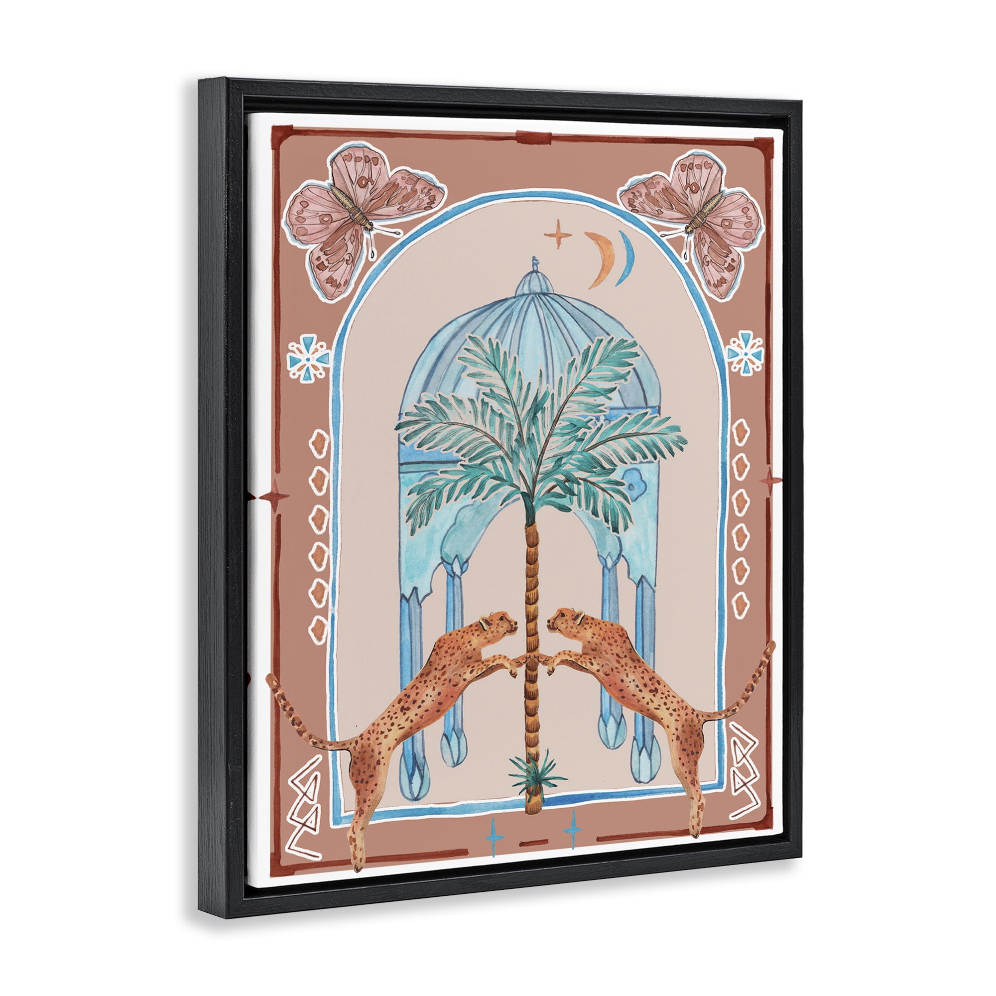 Stupell Industries Traditional Leopards & Palm Tree Animals & Insects Painting Black Floater Framed Canvas Art Print Wall Art, 25 x 31