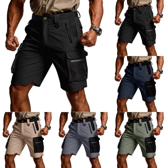 Men's Stretch Cargo Shorts Casual Knee Length Ripstop Shorts Quick Dry Outdoor Hiking Lightweight Work Hiking Shorts with Zipper Pockets Black L