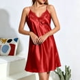 thumbnail image 2 of Womens Solid Satin Slip Nightgown V Neck Lace Trim Spaghetti Strap Silk Sleep Dress Soft Elegant Loungewear Nightwear for Ladies Indoor Daily Rest Watermelon Red, 2 of 5