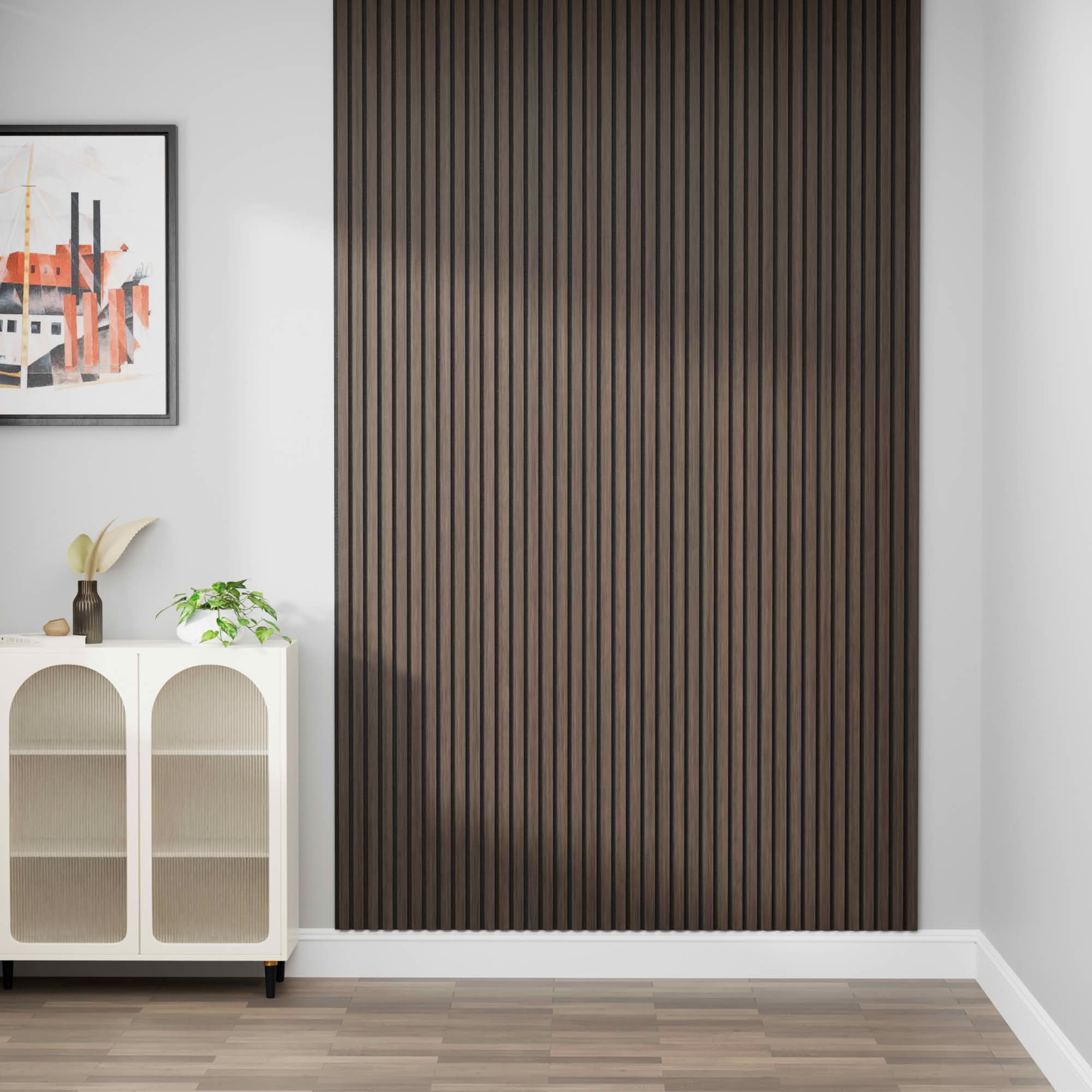 MAYEERTY Walnut Wood Veneer MDF Sound Absorbing Panel for Wall Decor, 94x12x1 Inch, 4 Pack