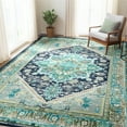 thumbnail image 4 of 8'x10' Area Rugs, Machine Washable Non Slip Area Rug for Living Room, Soft Low Pile Vintage Print Pattern Indoor Bedroom Thin Carpet, Blue & Green, 4 of 5