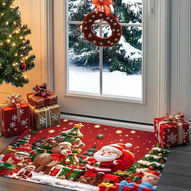 Felpudo navideño de poliéster absorbente | Felpudo rojo festivo, antideslizante, para cocina y baño | Felpudo suave, acolchado, duradero y antimanchas para entrada, sala de estar y dormitorio