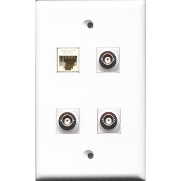RiteAV - 3 Port BNC and 1 Port Cat6 Ethernet White Wall Plate