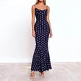 thumbnail image 2 of VEKDONE Women Bodycon Maxi Dress Elegant Polka Dot Spaghetti Strap Cowl Neck Long Dresses Wedding Party Dress Navy S, 2 of 7