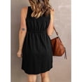 thumbnail image 2 of Women Short Dress V Neck Front Single Breasted Elastic Waist Sleeveless Dress for Summer Wear, 2 of 4