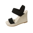 thumbnail image 2 of Avrnliq Womens Casual Wedge Sandals Elastic Slip On Open Toe Breathable Canvas Lightweight Comfort Summer Walking Sandals Black,Size 41, 2 of 9