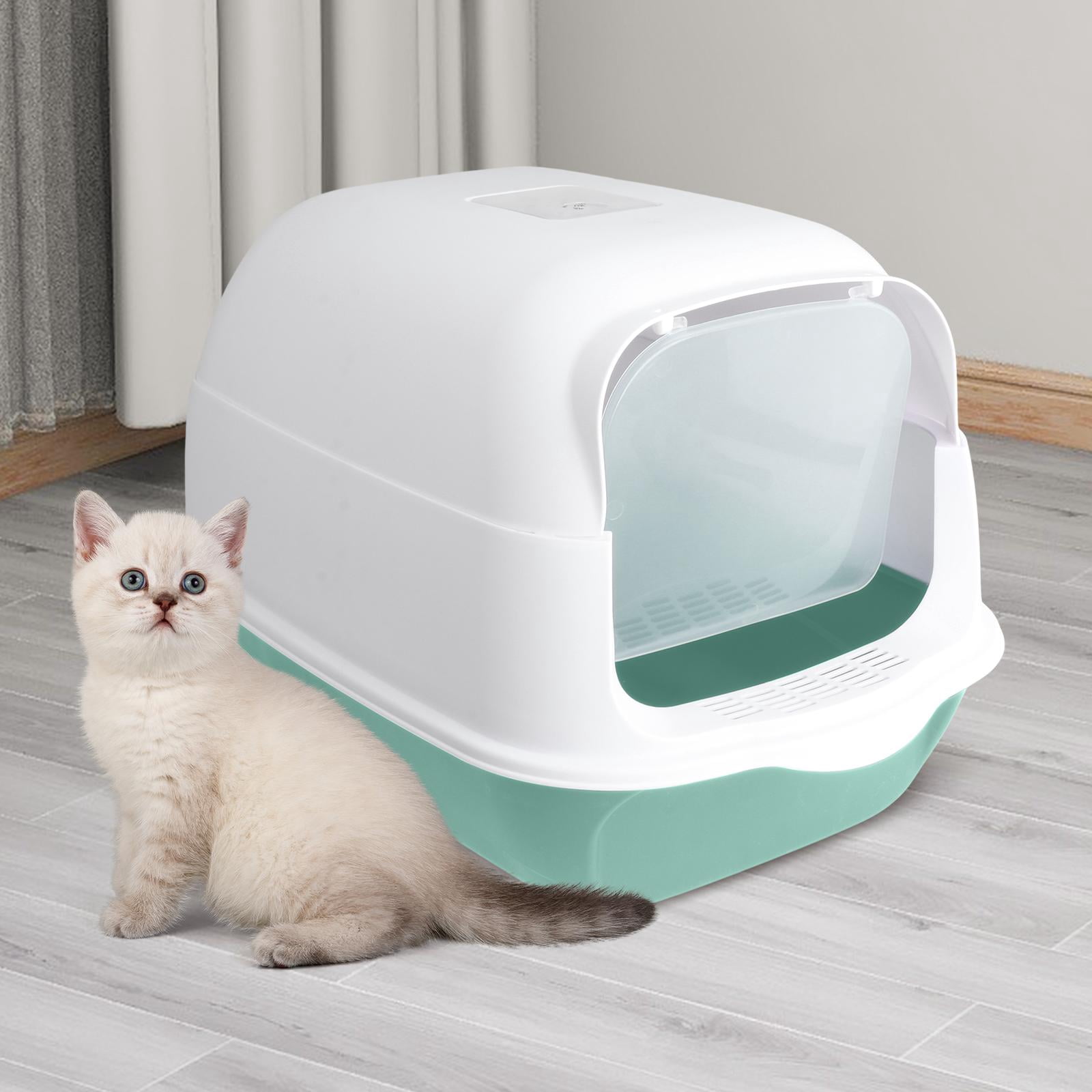 Hooded Cat Enclosed and Covered Cat Toilet Removable Kitten Potty Green