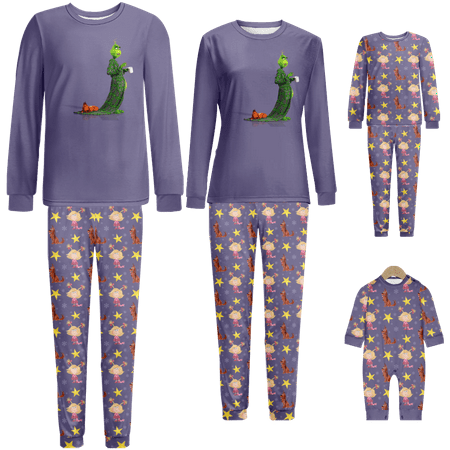 

Family Christmas Pajamas Set Christmas Grinch Printed Sizes for Adult-Kids-Baby-Pet 2-Piece Top and Pants Bodysuits Clothes Pajamas Set