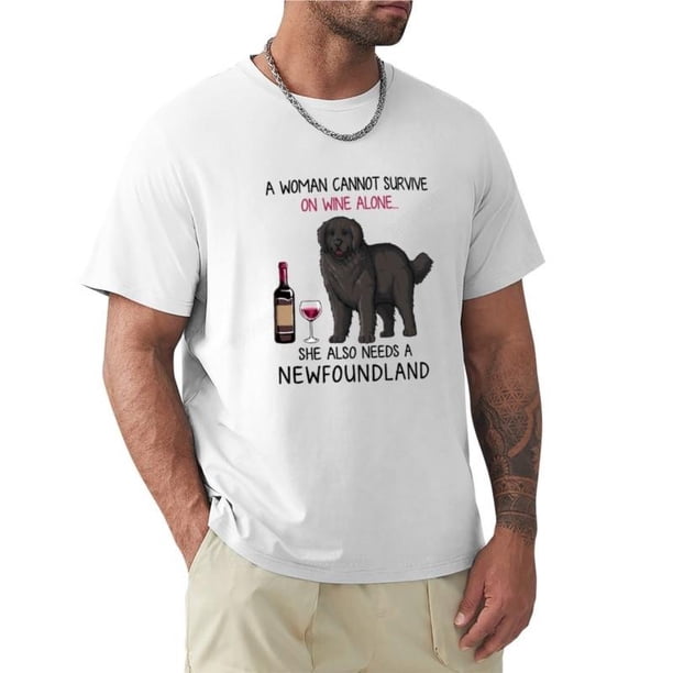 Camiseta de verano para hombre camisa divertida de Terranova y vino para el sudor color negro