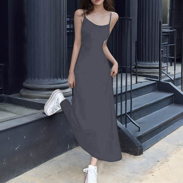 WILLBEST Vestido Largo De Cintura Alta Con Tirantes Para Mujer, Cintura Baja, Hombros Descubiertos, Capas Interiores, Falda Hasta La Rodilla