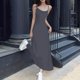 thumbnail image 1 of WILLBEST Vestido Largo De Cintura Alta Con Tirantes Para Mujer, Cintura Baja, Hombros Descubiertos, Capas Interiores, Falda Hasta La Rodilla, 1 of 3