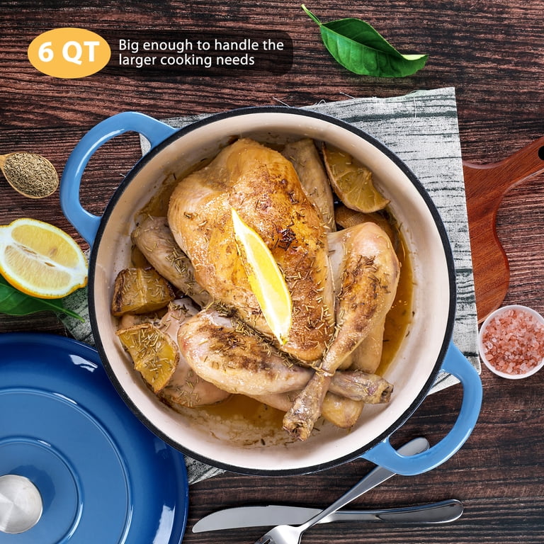 Coliware 6qt Enameled Cast Iron Dutch Oven Blue Durable Cooking