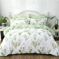 thumbnail image 3 of HANRU Floral Duvet Cover Set 100% Cotton Green Striped and Beige Bedding White Flower Branches Print 600 TC Soft Reversible Zipper Bed Cover & 2 Pillowcases，King/California King, 3 of 16