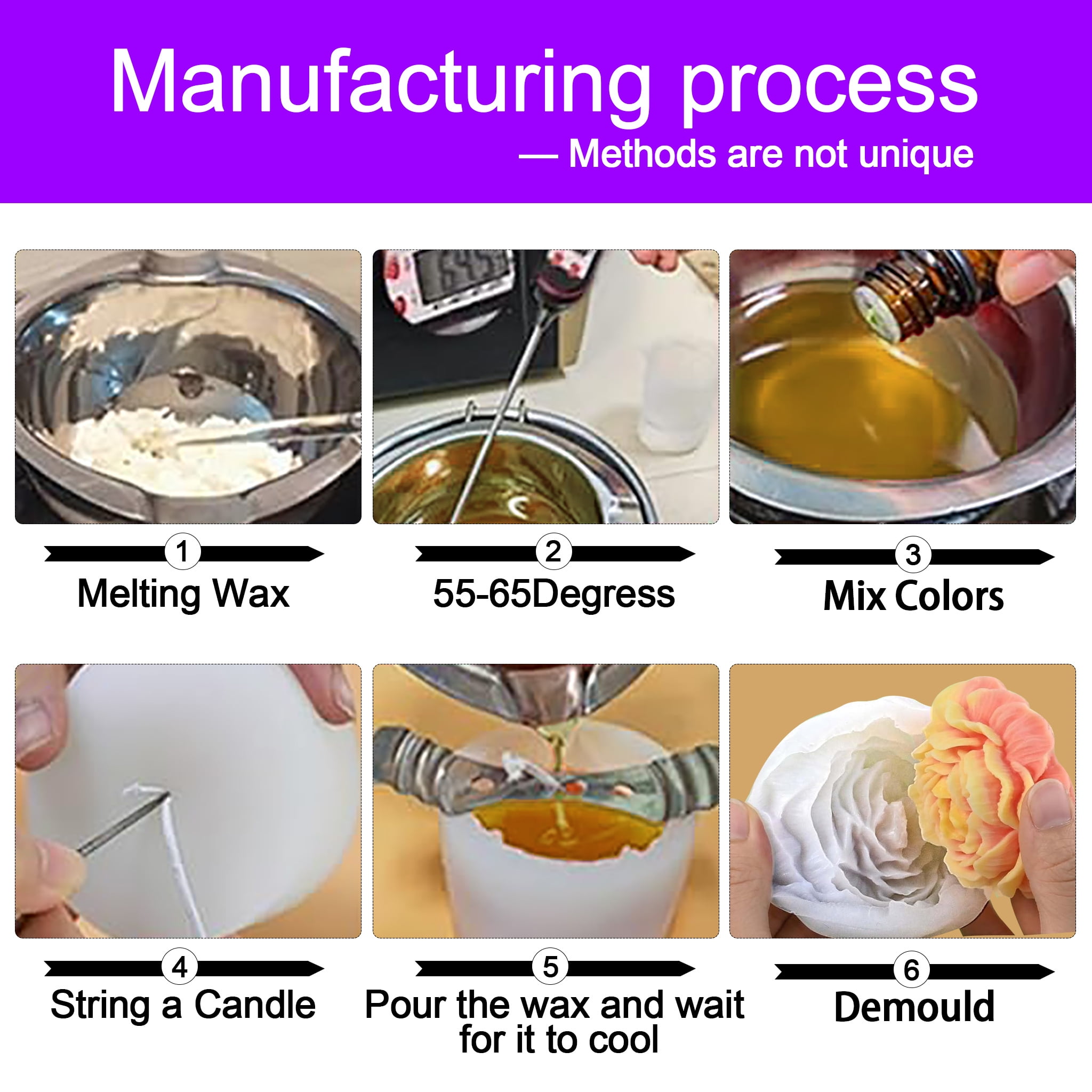 JDH Silicone Flower Candle Molds Set, Assorted 6 Floral Shapes for DIY Aromatherapy Candle & Home Decoration